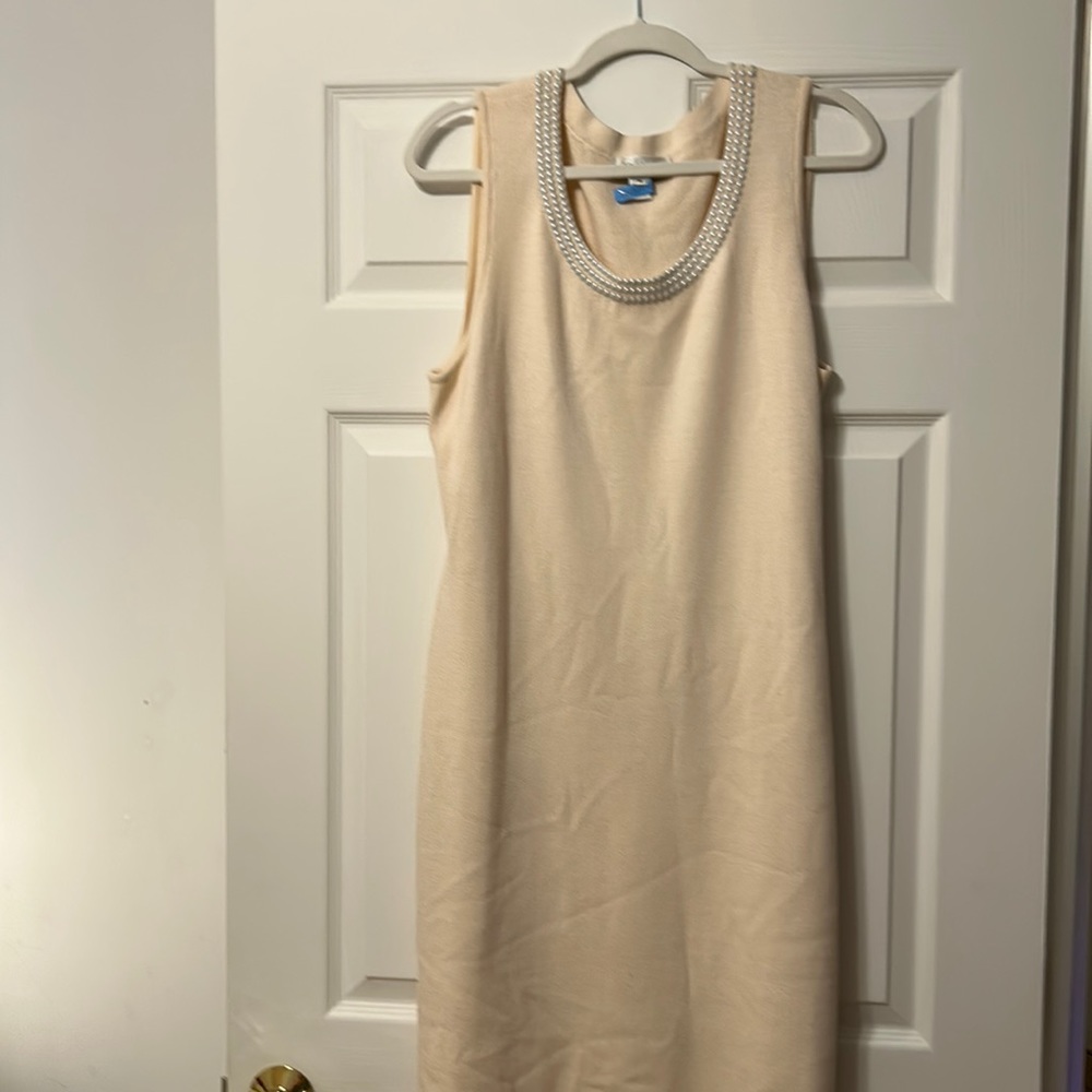St. John Knits cream dress with pearl embellishment size 14